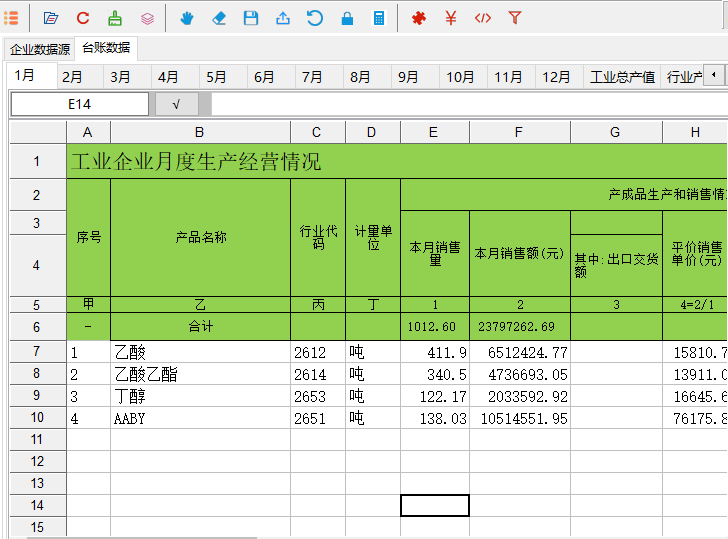 电子台账：定义产品的行业代码和产品代码