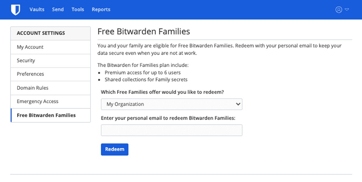 Bitwarden企业免费家庭账户优惠及兑换流程