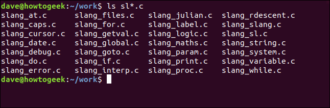 ls sl*.c in a terminal window