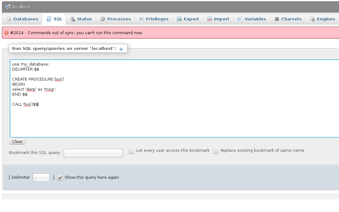 Комментарии в MYSQL. Create procedure MYSQL. Eror2014. Ошибка 1114 MYSQL.
