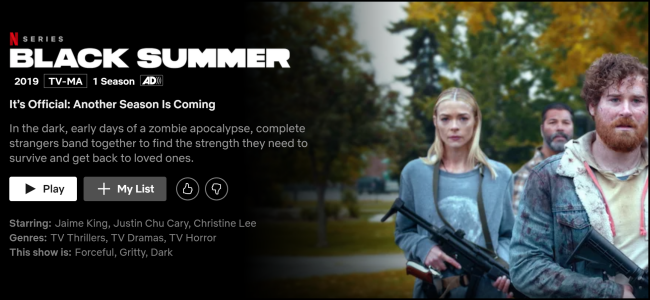 The "Black Summer" watch page on Netflix.