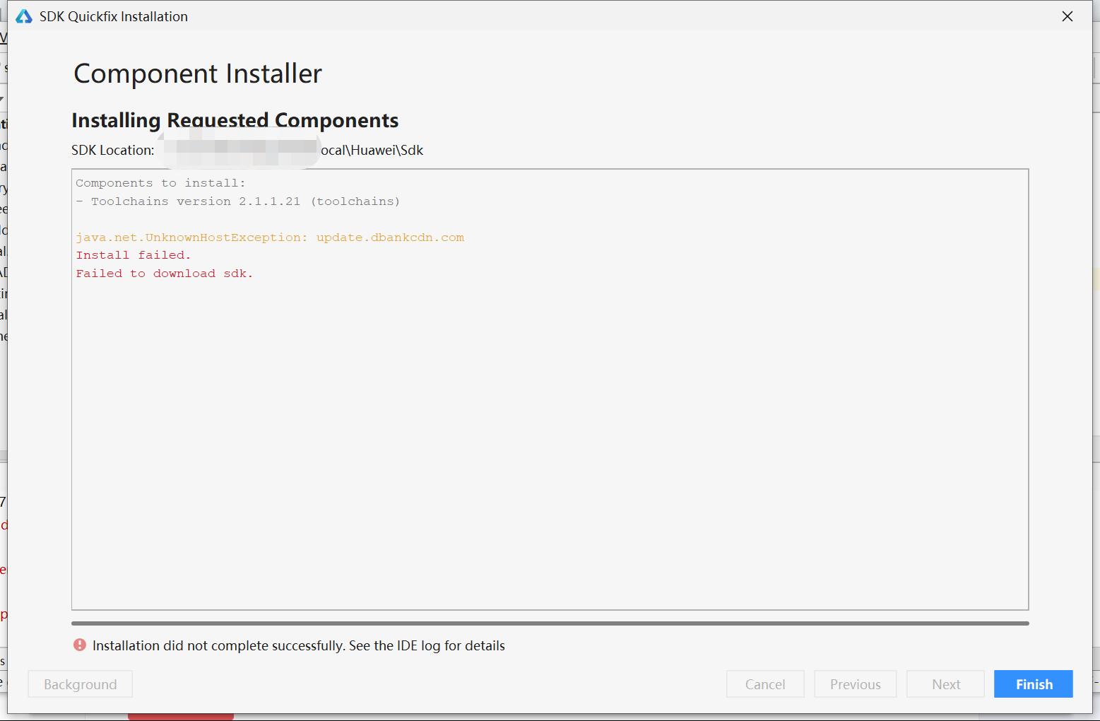DevEco Studio 安装 SDK 报错 update.dbankcdn