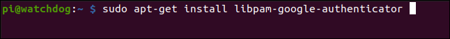 sudo apt-get install libpam-google-authenticator in a terminal window.