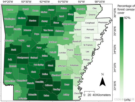 阿肯色州的高分辨率（一米）森林树冠覆盖率（FCC）数据_覆盖度_02