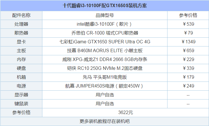 计算机组装配置单3000左右,3000元左右电脑配置明细表清单