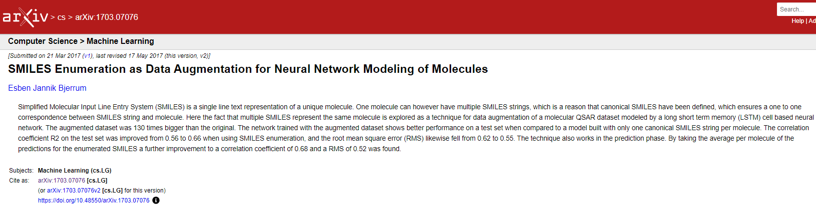 arxiv2017 | 用于分子神经网络建模的数据增强 SMILES Enumeration