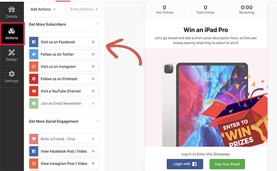 Add actions to your contest Add actions to your contest