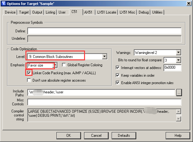 Keil C51 Build Settings