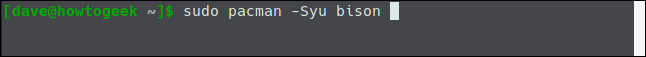 "sudo pacman -Syu bison" in a terminal window.