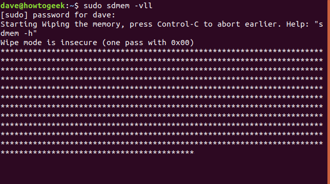 output from sdmem in a terminal window