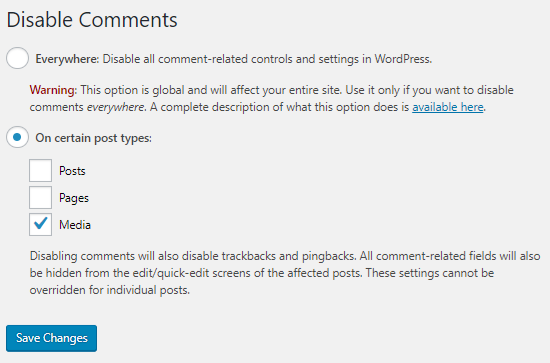 Disable comments for attachments
