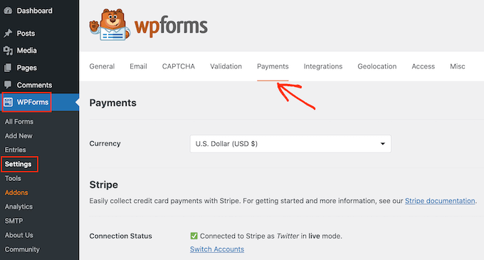 WPForms 的付款设置