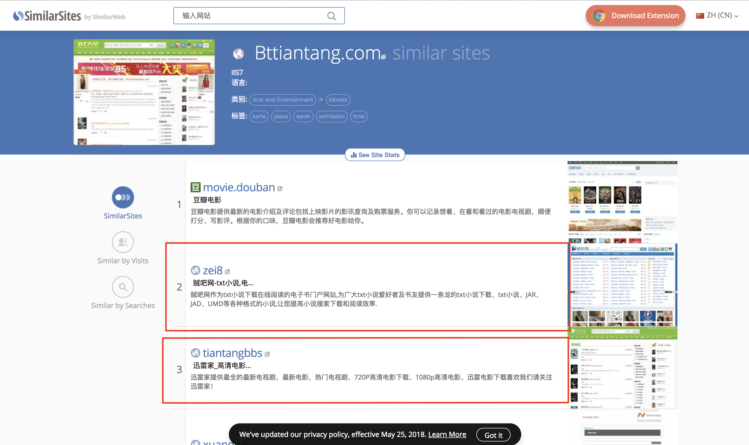 chrome小众插件 一键查找姊妹网站 SimilarSites