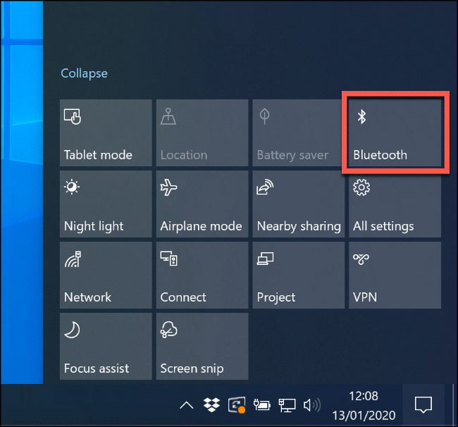 Click the "Bluetooth" tile.