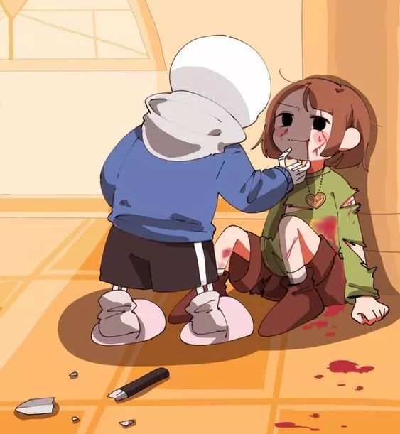 chara和sans 亲吻图片