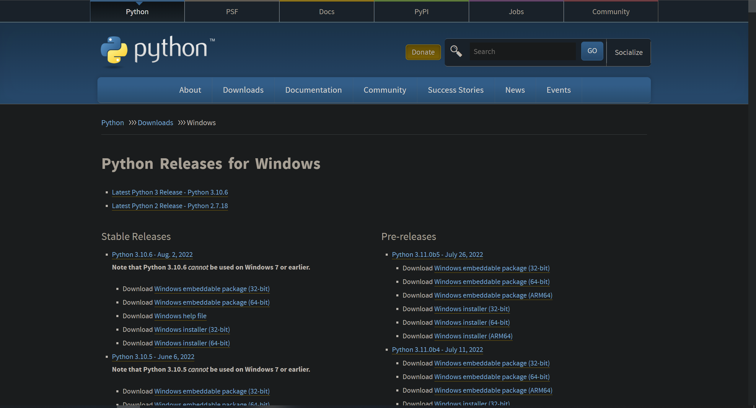 Python official website download-preview