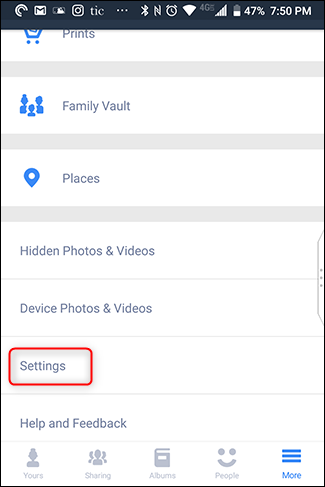 Tap "settings."