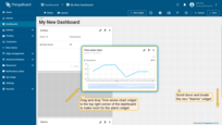 恭喜！您已添加警报小部件。默认情况下，新小部件会一个接一个地添加，向下堆叠。让我们稍微整理一下小部件，让它们排列得更整齐。将“时间序列图”小部件拖到仪表板的右上角，为“警报表”小部件腾出空间；