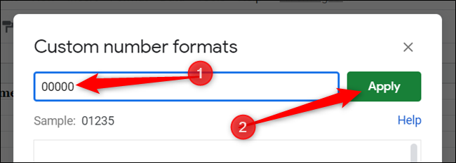 Enter five zeros into the text field and click "Apply" to create the custom format.