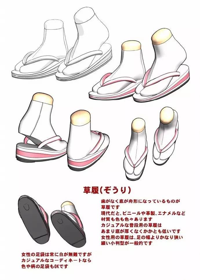 不同款式木屐各种角度的画法大全