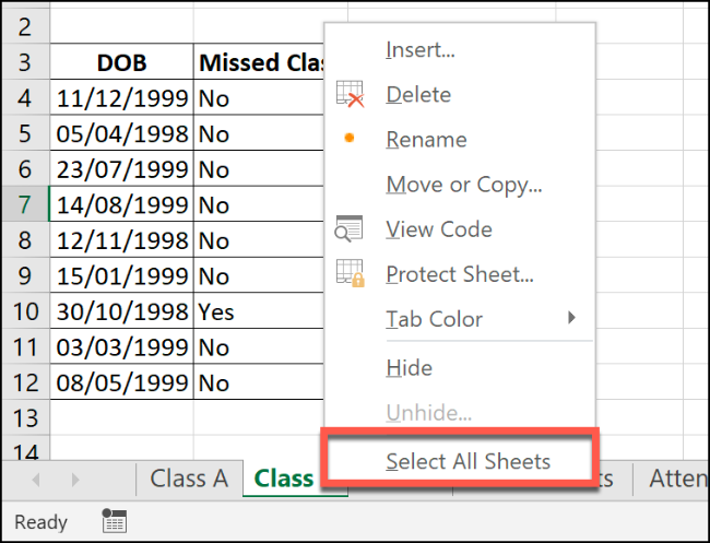 Click "Select All Sheets."