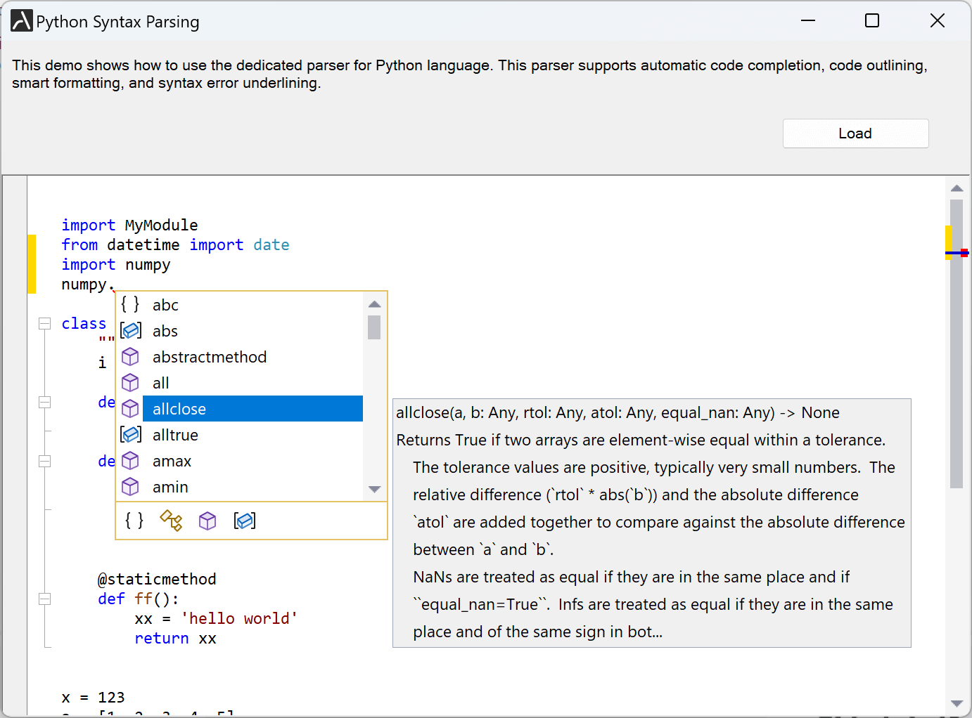 用于 NumPy 的 Python IntelliSense