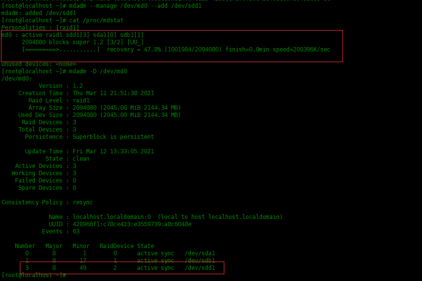 Centos8中配置RAID1磁盘阵列Centos8中配置RAID1磁盘阵列