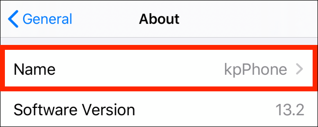 The "Name" option in the "About" menu.