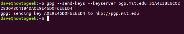 confirmation key has been sent to key server in a terminal window