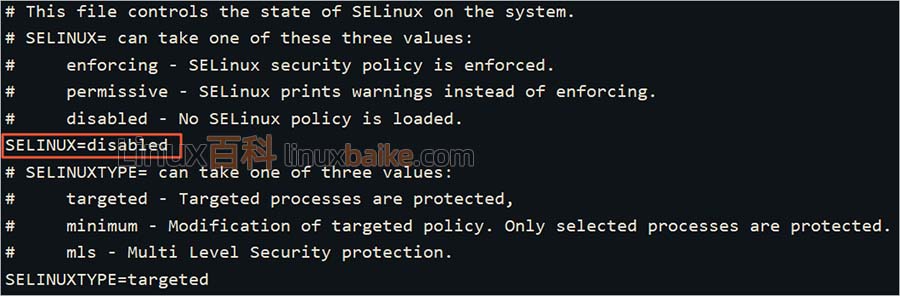 SELINUX=disabled