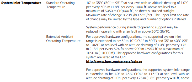 服务器正常运行温度,HP DL380G10服务器的工作温度是多少？哪位大侠能告知？最好是官方的说明。...