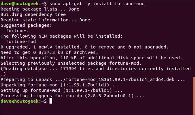 using apt-get with the assume yes option in a terminal window