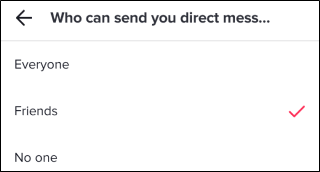 The "Who Can Send You Direct Messages" menu.
