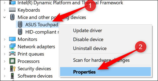 Right-click device then Click properties