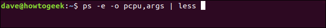 ps -e -o pcpu,args | less in a terminal window