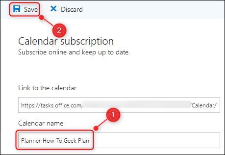 Outlook's "Calendar subscription" panel.