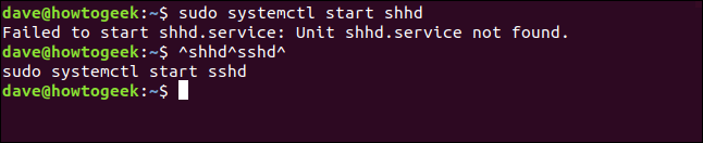 A "sudo systemctl start shhd" command in a terminal window.