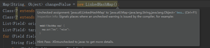 unchecked assignment 'java.util.map' to