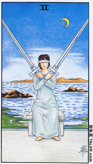 塔罗网教你学塔罗牌-牌意解析-宝剑牌组2号牌 two of swords-宝剑二