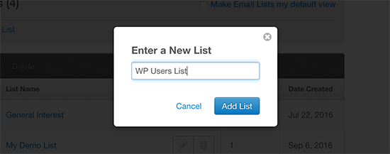 Name your email list Name your email list