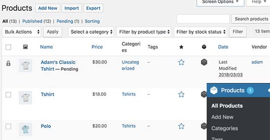Pending products Pending products