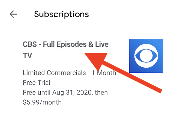 tap the cbs subscription from the list