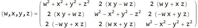 将四元数转换为 3x3 正交旋转矩阵的方法。