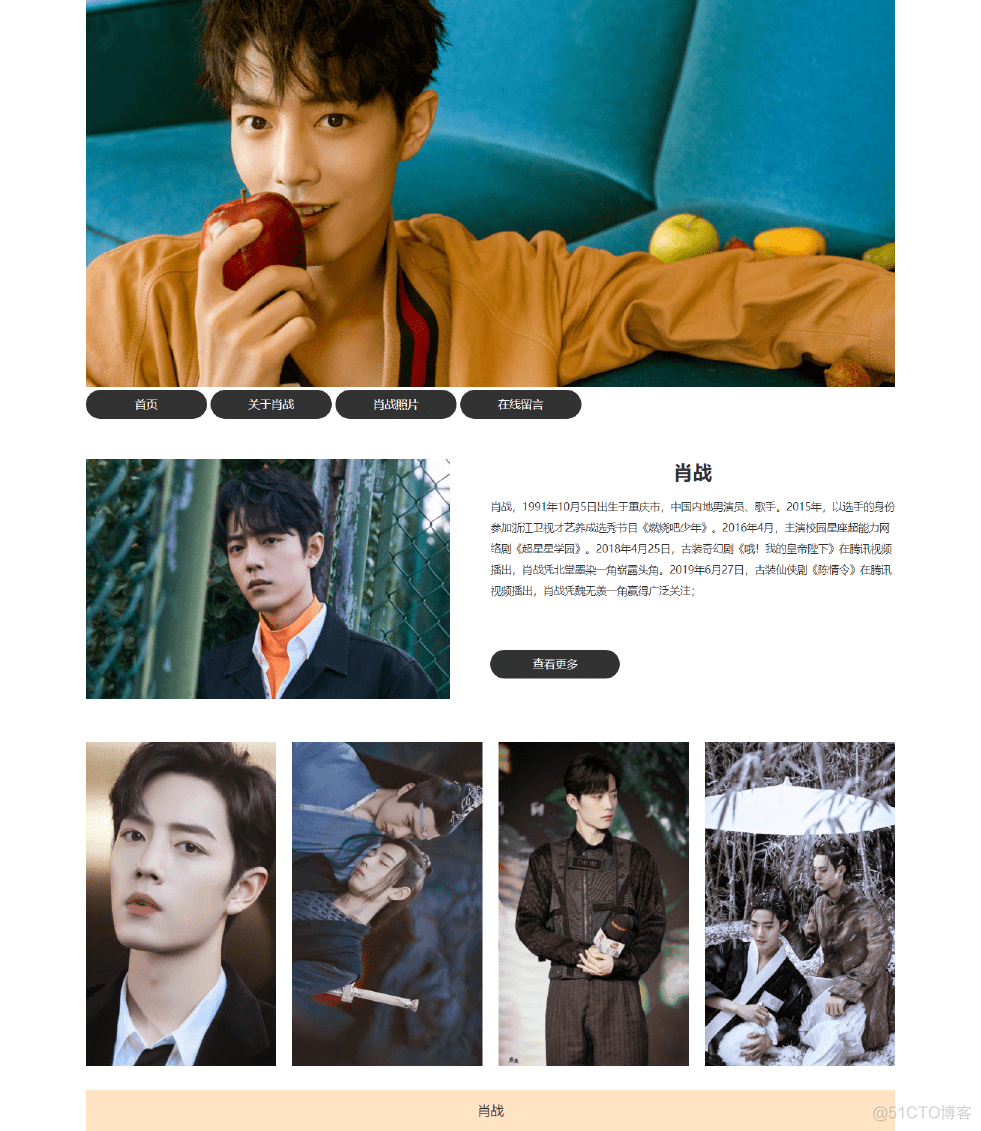 html学生个人网站作业设计成品 html css肖战明星人物介绍网页 web结