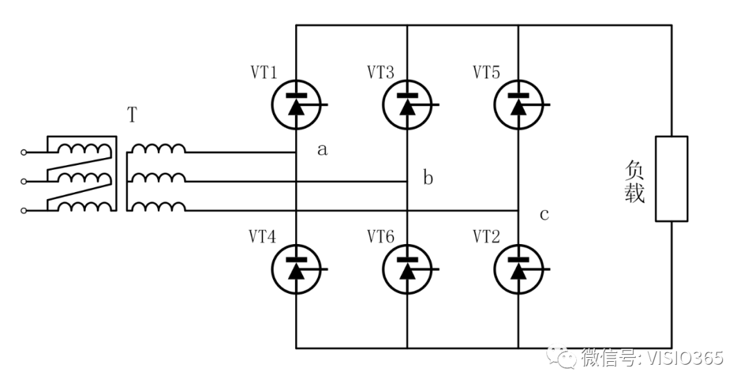visio调整形状位置_VISIO绘图技巧—三相桥式全控整流电路绘制