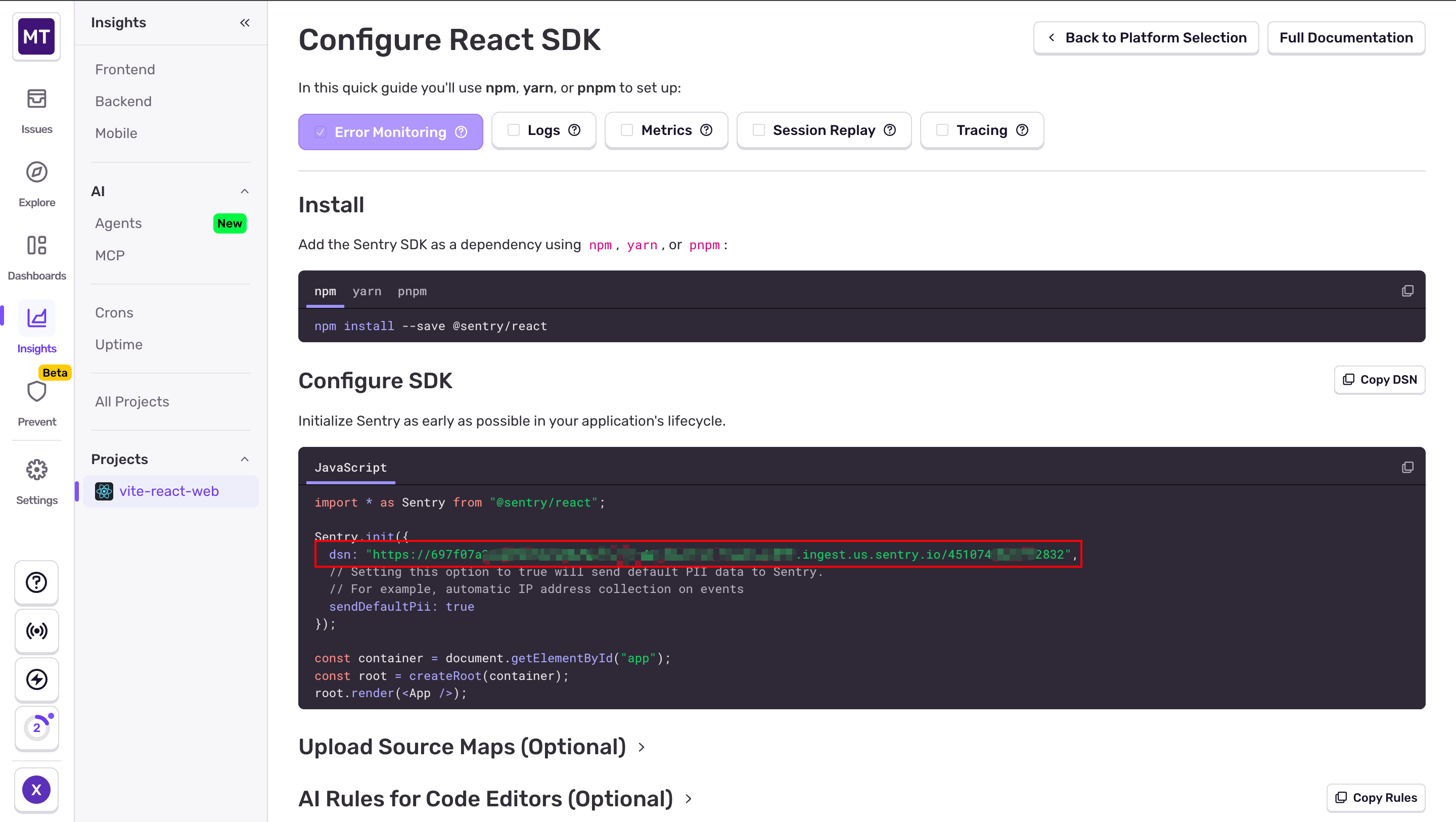 在 Vite + React 项目中集成 Sentry 完整指南_react sentry-CSDN博客