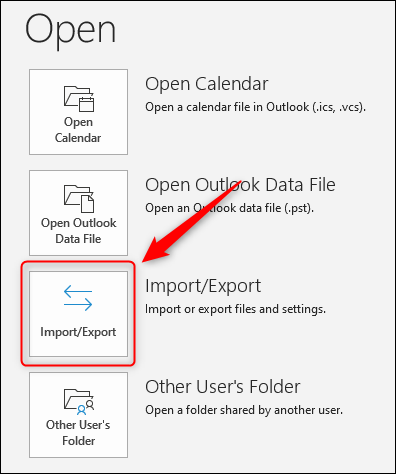 Outlook's "Import/Export" option.