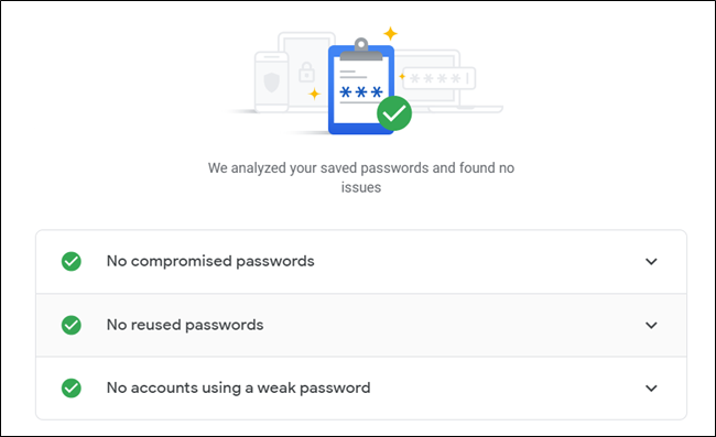 Provided none of your passwords are compromised, reused, or weak, you'll see all green checks.