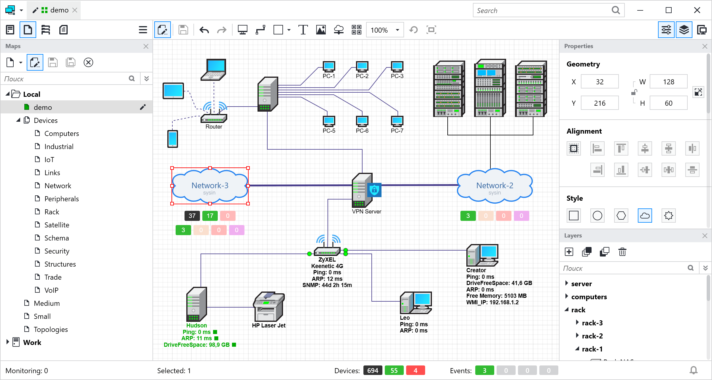 Algorius Net Viewer 屏幕截图 - 演示地图