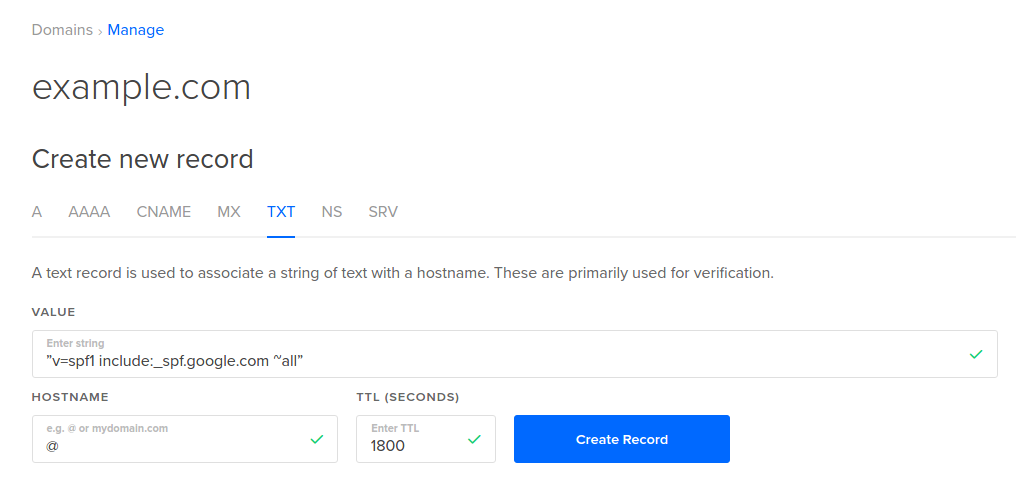 DigitalOcean TXT Record